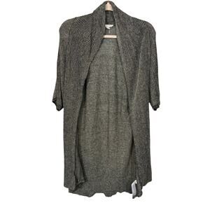 Eileen Fisher Tweed Gray Organic Linen Knit Short Sleeve Open Front Cardigan L